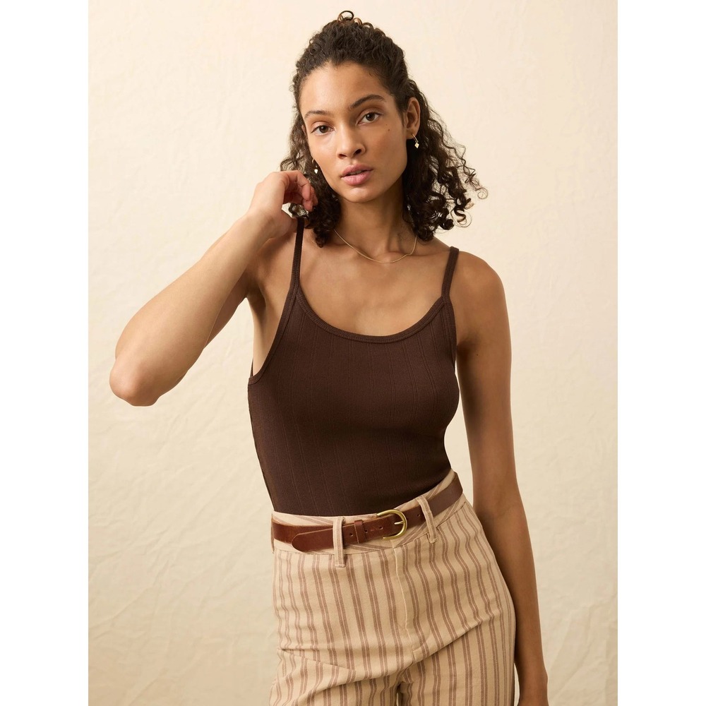 Faherty Sunday Rib Tank in Chicory Coffee Spaghetti Strap Cotton Brown size XL